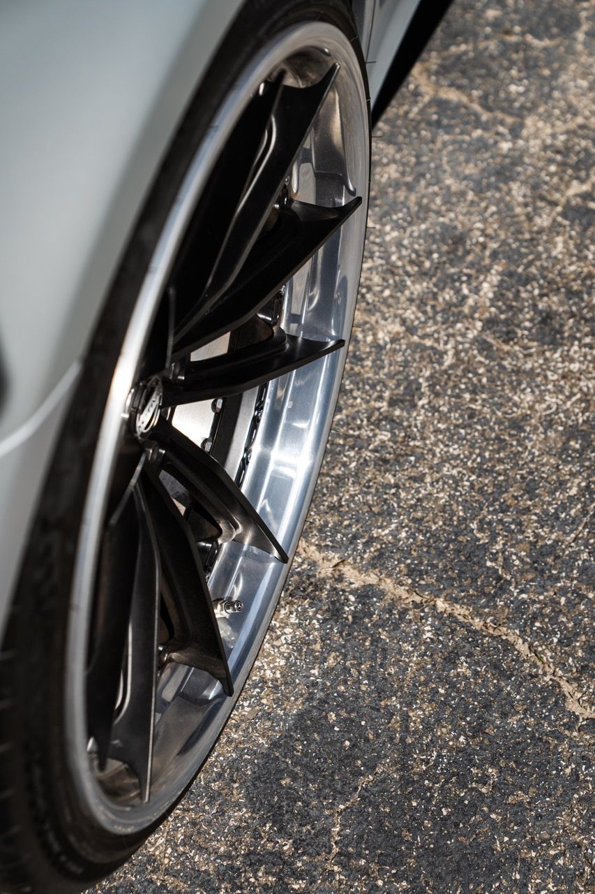 Mercedes-Benz AMG GTR with Motivo Forged CS-N custom wheels in frozen black face and gloss polished clear lip rear top view