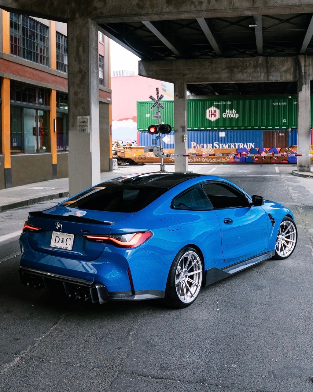 BMW M4 with Motivo Forged CS-U custom wheels in gloss polished clear face and brushed clear barrel side view — view 6